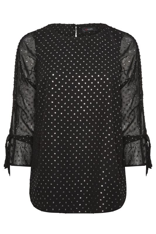 YOURS Plus Size Curve Black & Silver Polka Dot Bell Sleeve Blouse | Yours Clothing  6