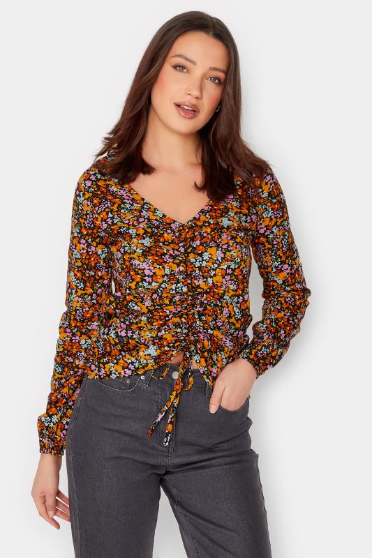 LTS Tall Orange Ditsy Floral Ruched Top | Long Tall Sally  2