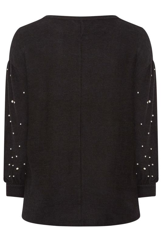Plus Size Black Pearl & Diamante Embellished Sleeve Jumper | Yours Clothing  7
