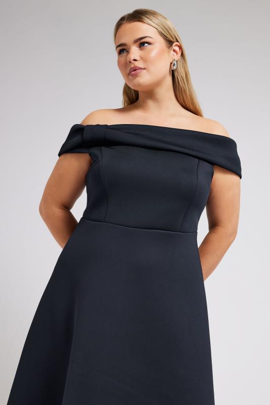 YOURS LONDON Plus Size Navy Blue Bow Bardot Skater Dress | Yours Clothing 1