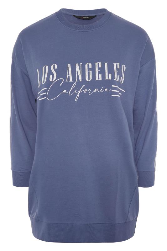 Plus Size Blue 'Los Angeles' Embellished Varsity Sweatshirt | Yours Clothing 6