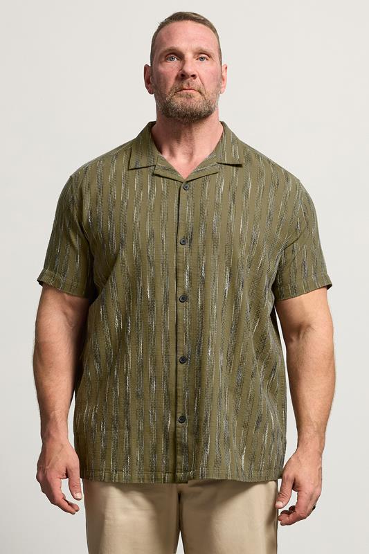  BadRhino Big & Tall Chemise kaki à col cubain avec détails en maille