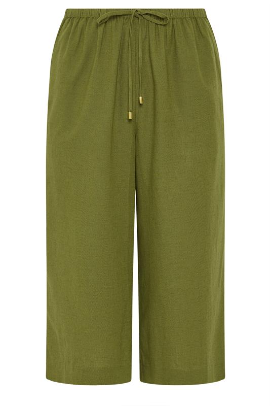 EVANS Plus Size Green Linen Cropped Trousers | Evans 6