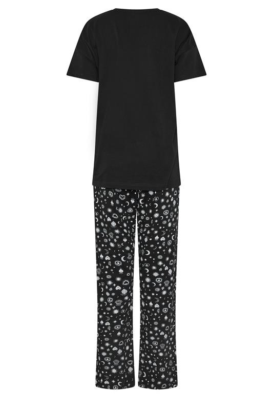 LTS Tall Women's Black 'Cosmic Dreaming' Slogan Cotton Wide Leg Pyjama Set | Long Tall Sally 6