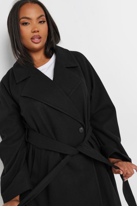 YOURS Plus Size Black Belted Wrap Maxi Coat | Yours Clothing 4