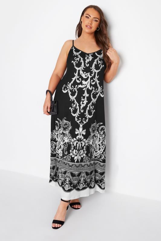 Plus Size Black Scarf Print Maxi Dress | Yours Clothing  1