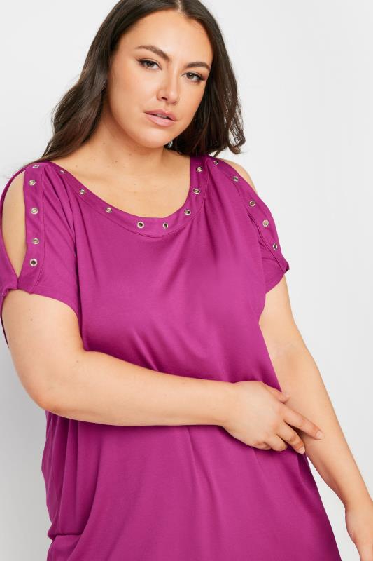 YOURS Plus Size Pink Eyelet Detail Cold Shoulder Top | Yours Clothing 4