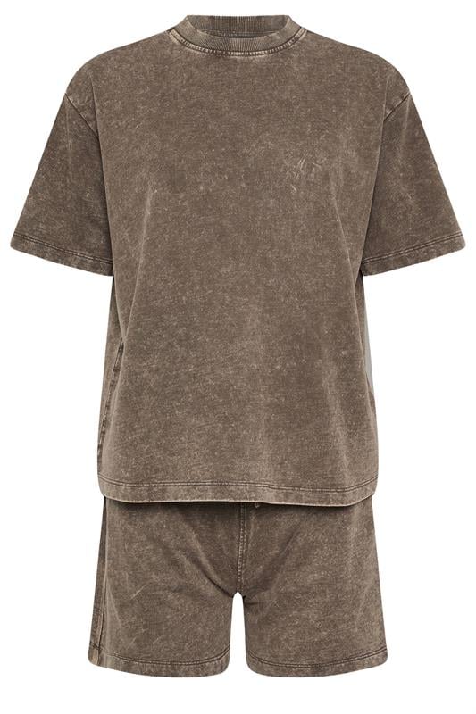 PixieGirl Petite Women's Set Chocolate Brown Acid Wash Cotton T-Shirt & Shorts | PixieGirl 6