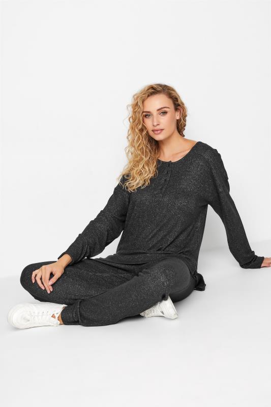 LTS Tall Charcoal Grey Henley Soft Touch Lounge Top 5