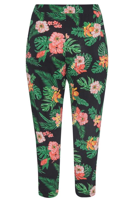 Plus Size Black Tropical Print Tapered Harem Trousers | Yours Clothing  6