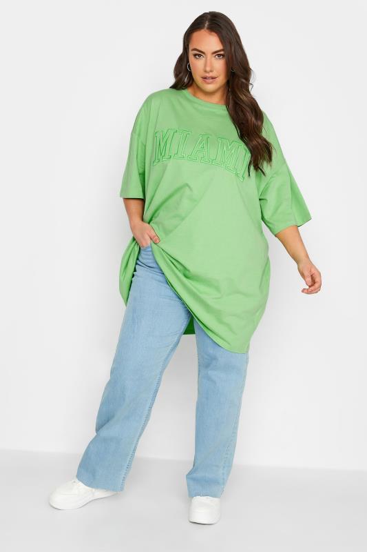 YOURS Plus Size Curve Green 'Miami' Tunic T-Shirt | Yours Clothing  2