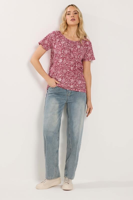 LTS Tall Women's Red Paisley Print Bubble Hem T-Shirt | Long Tall Sally 1