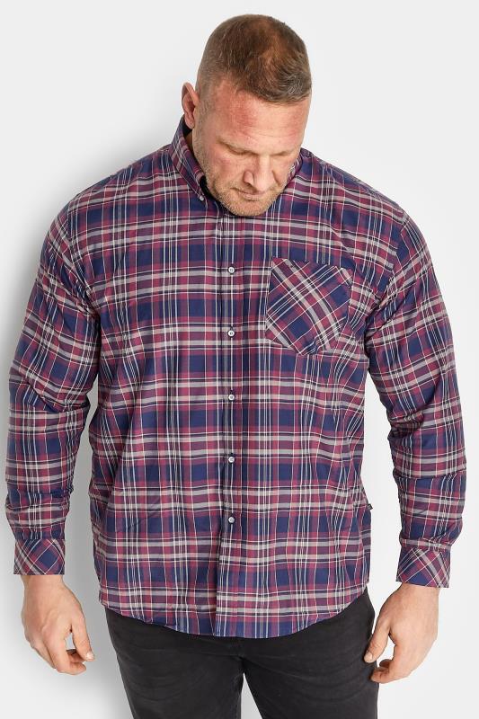 KAM Big & Tall Purple Check Print Long Sleeve Shirt | BadRhino 1