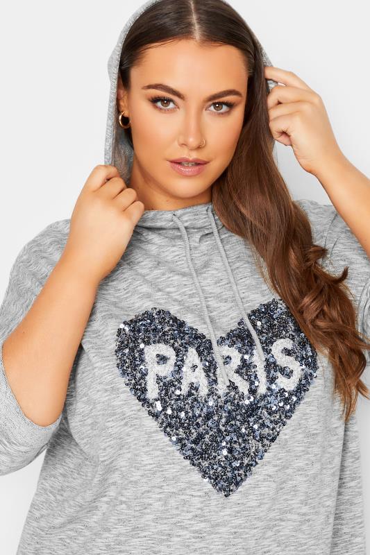 YOURS LUXURY Plus Size Curve Grey 'Paris' Glitter Heart Hoodie | Yours Clothing  5