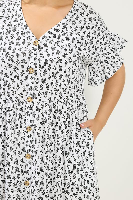 YOURS Plus Size White Floral Frill Sleeve Dress | Yours Clothing 4