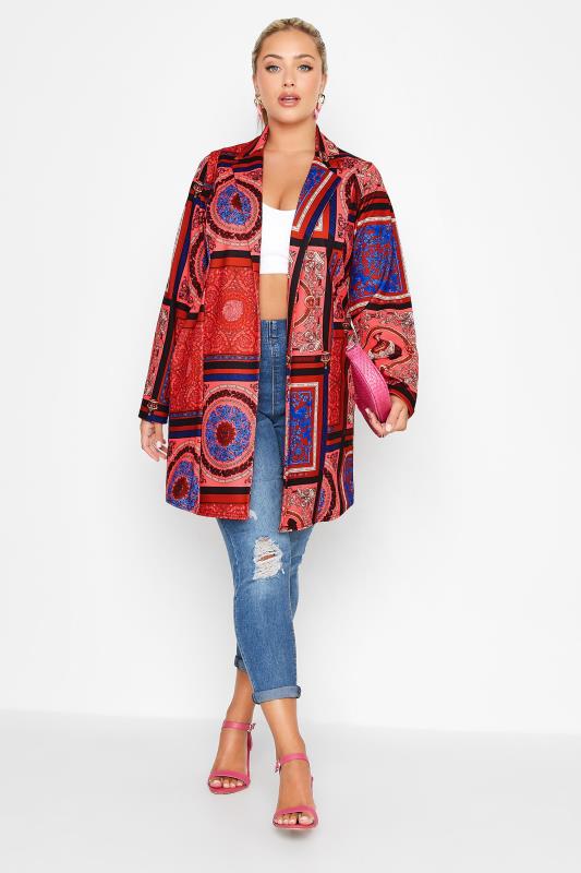 LIMITED COLLECTION Plus Size Rust Orange Scarf Print Blazer | Yours Clothing  2