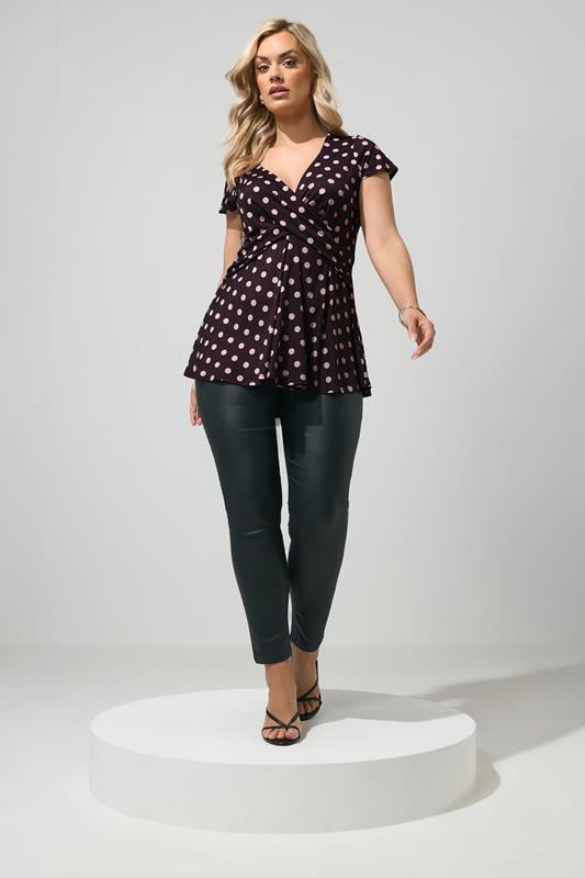 YOURS LONDON Plus Size Purple Polka Dot Wrap Front Top | Yours Clothing 1