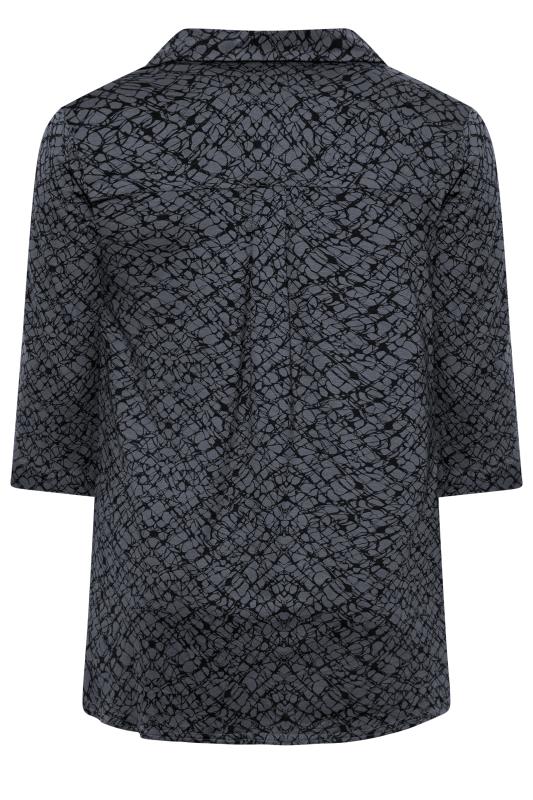 Curve Charcoal Grey & Black Half Placket Abstract Pattern Shirt | Yours Clothing  7