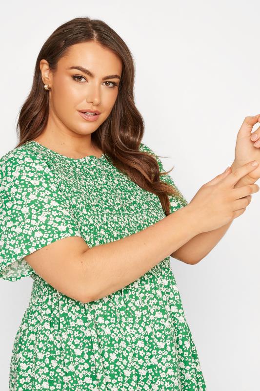 Curve Green Floral Print Shirred Top 4