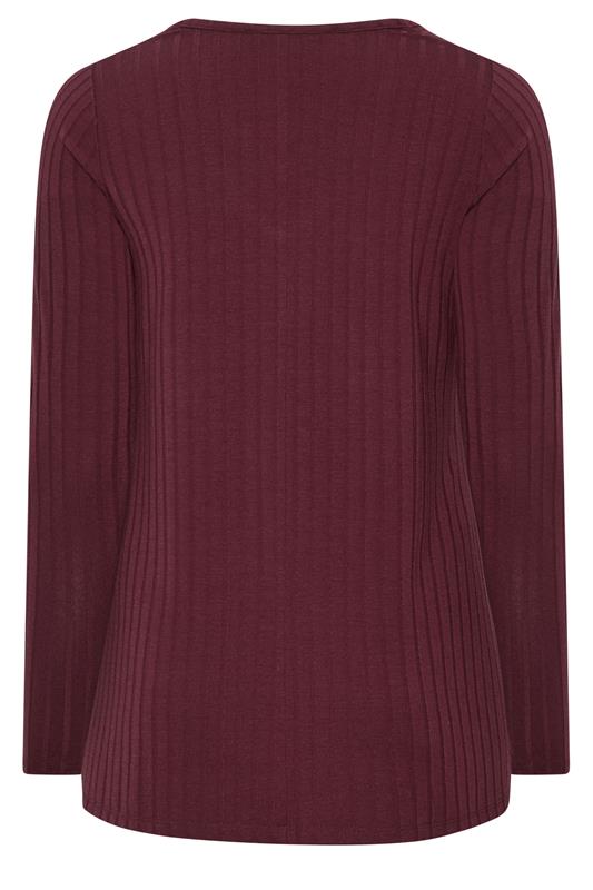 YOURS Plus Size Red Plunge Neck Ribbed T-Shirt | Yours Clothing 2