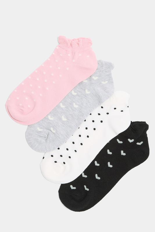  YOURSET 4 PACK Curve Pink Polka Dot Liner Socks