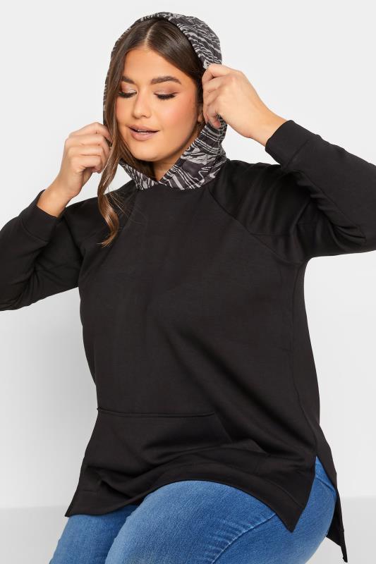 Plus Size Black & Pink Marble Print Hoodie | Yours Clothing 4