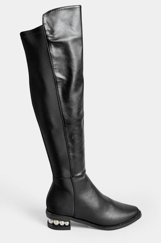 PixieGirl Black Over The Knee Pearl Boots In Standard D Fit | PixieGirl 3