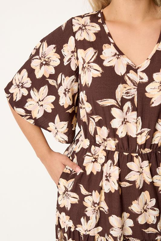 YOURS Curve Brown Floral Tiered Maxi Dress | Yours Clothing 4
