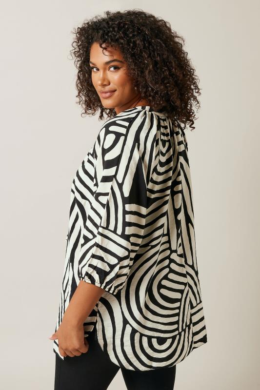 EVANS Plus Size Black & White Abstract Print Tie Neck Blouse | Evans  3