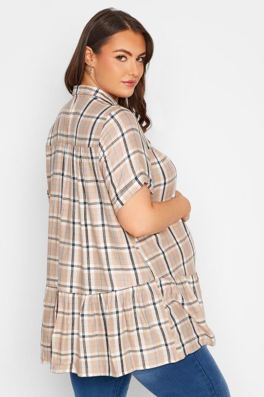 BUMP IT UP MATERNITY Curve Beige Brown Check Print Tiered Shirt_C.jpg