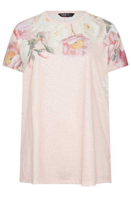 YOURS Curve Plus Size Light Pink Floral T-Shirt | Yours Clothing  6