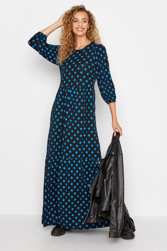 Tall Women's Black & Blue Polka Dot Smock Maxi Dress | Long Tall Sally 1