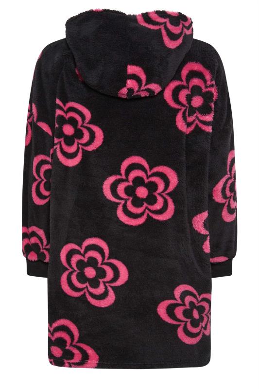 YOURS Curve Plus Size Black & Pink Floral Snuggle Hoodie | Yours Clothing  8