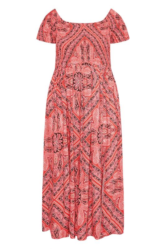Plus Size Pink Paisley Print Bardot Maxi Dress | Yours Clothing 6