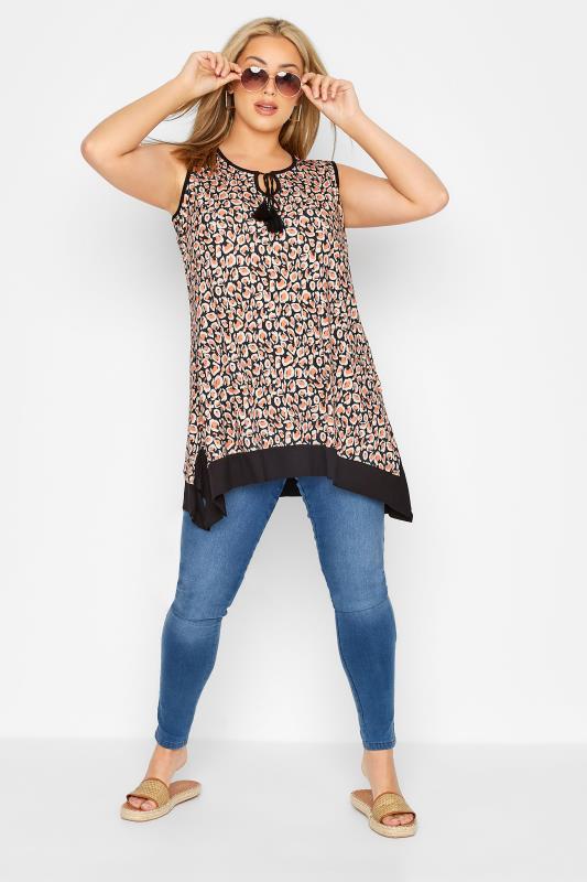 Plus Size Black Leopard Print Tie Neck Top | Yours Clothing 2