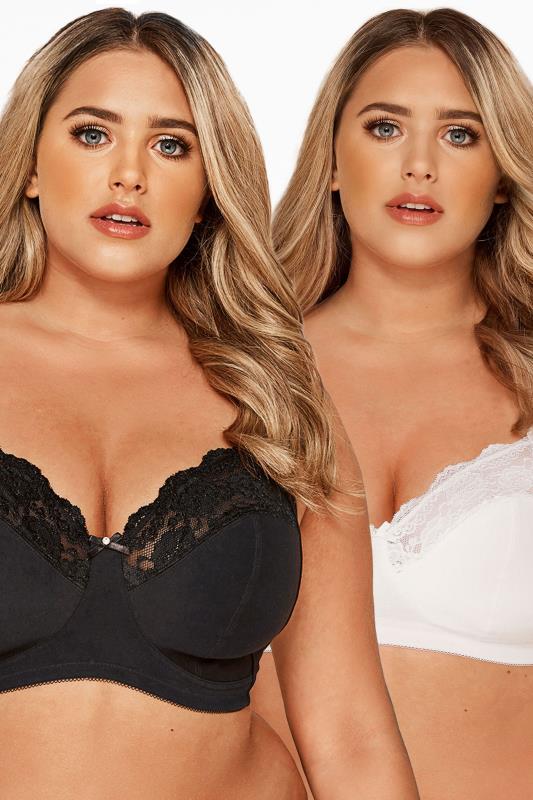 Plus Size  2 PACK Black & White Non Wired Soft Cup Bras Sizes 40C-50H