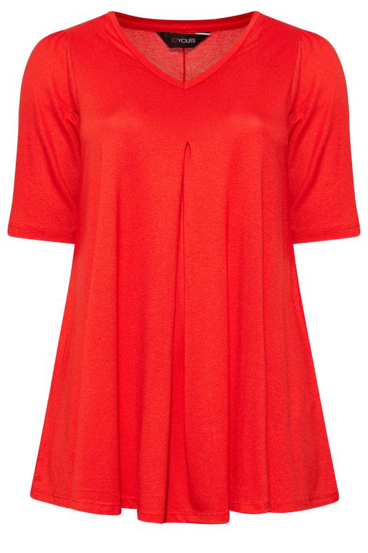 Plus Size Red Pleat Angel Sleeve Swing Top | Yours Clothing 5