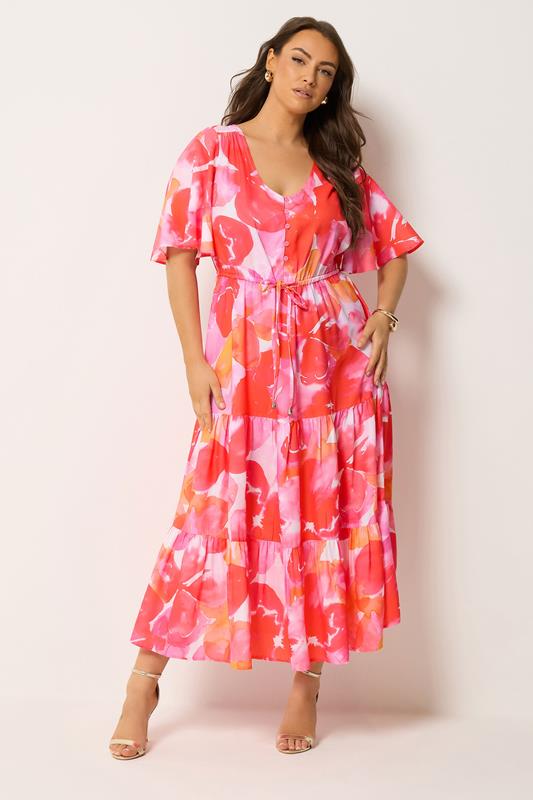 YOURS Plus Size Pink Tiered Floral Dress | Yours Clothing 1