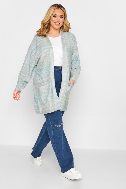 YOURS LUXURY Plus Size Pastel Blue Marl Soft Touch Cardigan | Yours Clothing 3