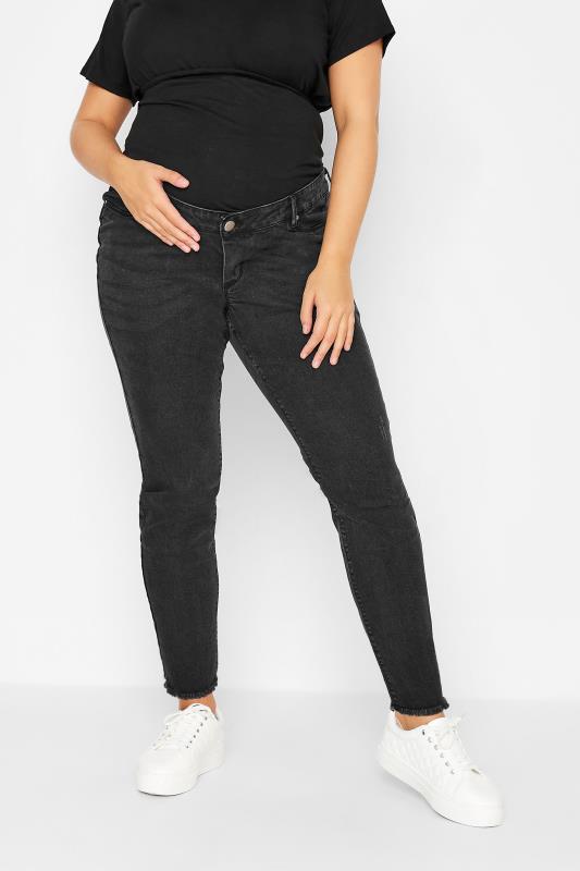 BUMP IT UP MATERNITY Plus Size Washed Black Push Up AVA Jeans | Yours Clothing 1