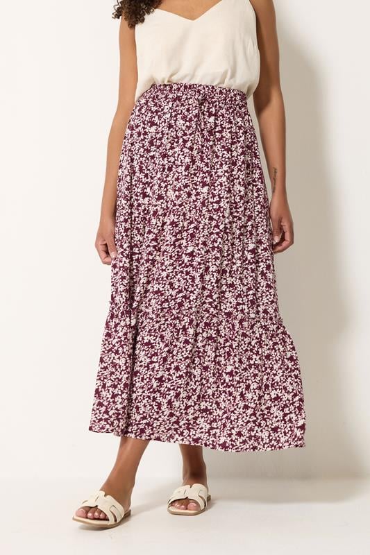 M&Co Purple Ditsy Floral Crinkle Maxi Skirt | M&Co 1