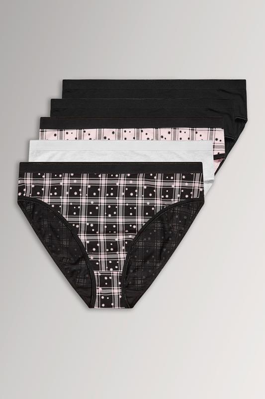  YOURS 5 PACK - Hoog uitgesneden tailleslips van katoenmix met ruitenprint in zwart/roze