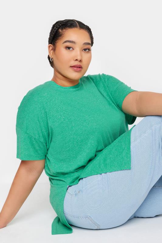 YOURS Plus Size Green Oversized Linen T-Shirt | Yours Clothing 3