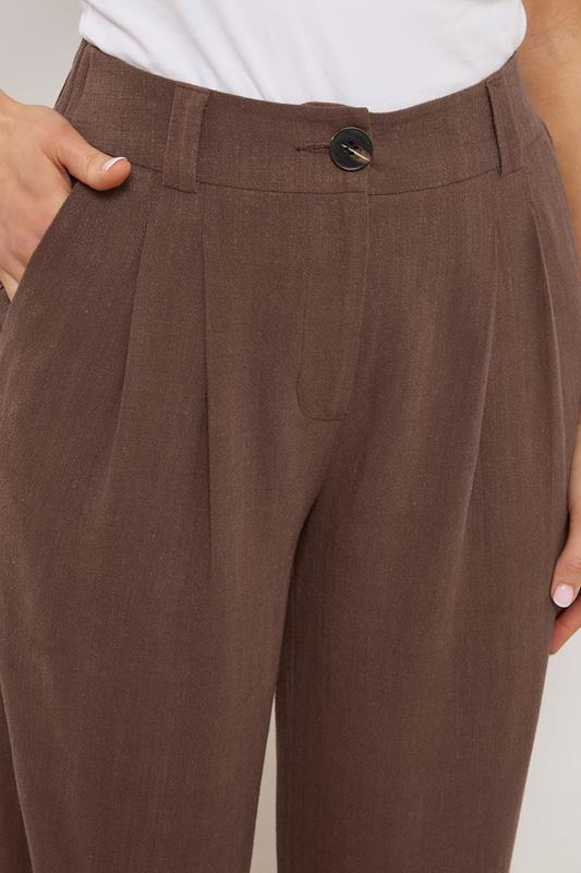 LTS Tall Women's Chocolate Brown Linen Pleated Wide Leg Trousers | Long Tall Sally 5