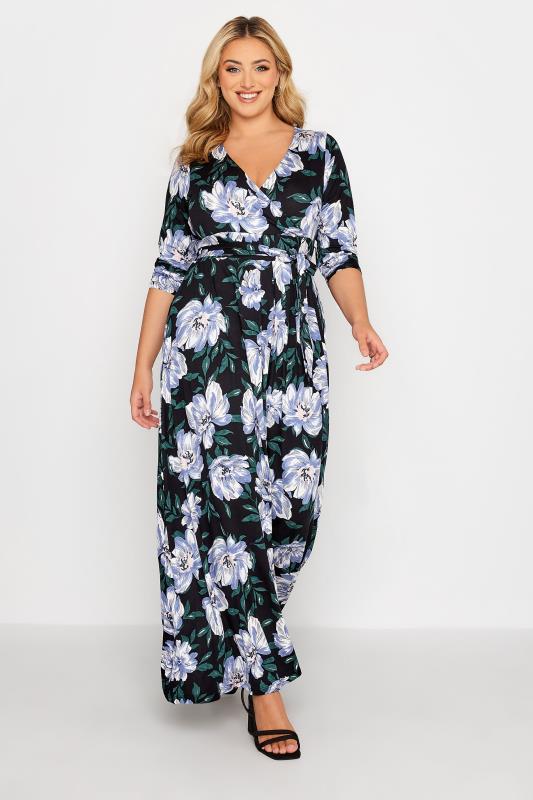 Plus Size Black Floral V-Neck Maxi Dress | Yours Clothing 1