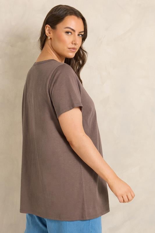 EVANS Plus Size Mocha Brown Henley Top | Evans 2