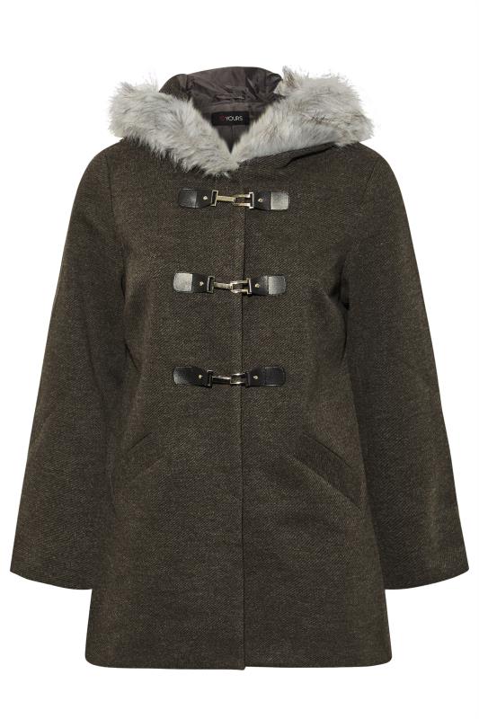 Plus Size Grey Twill Faux Fur Trim Duffle Coat | Yours Clothing 8