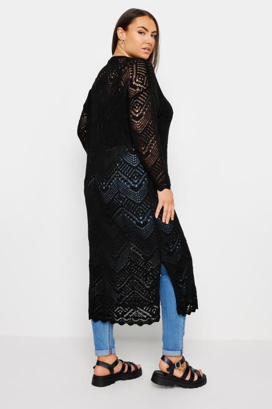 YOURS Plus Size Black Maxi Crochet Cardigan | Yours Clothing 3