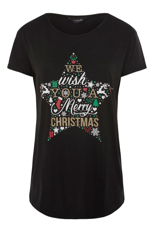 Black 'We Wish You A Merry Christmas' Slogan Christmas T-Shirt_F.jpg