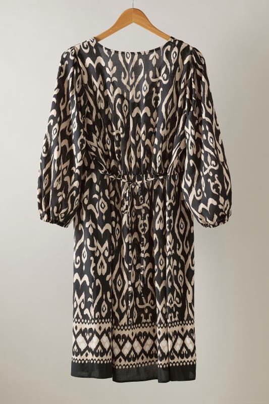 EVANS Plus Size Black & Brown Ikat Print Midi Dress | Evans 5